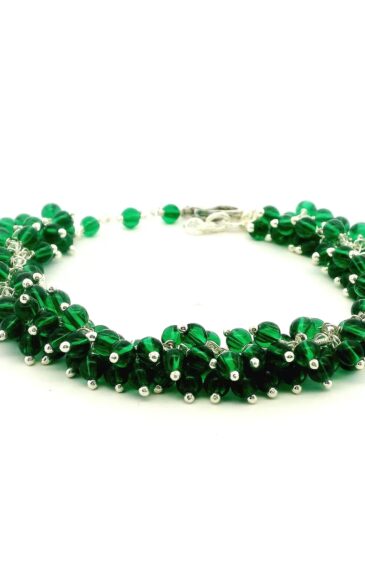 Gehna Jaipur Emerald Green Zircon Beads Bracelet In Silver With Fish Clasp  For Girls & Women CB-1040