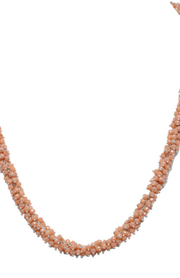 Gehna Jaipur Peach Color Zirconia Beads Necklace Set Silver Rhodium Plating For Girls & Women CC-1040