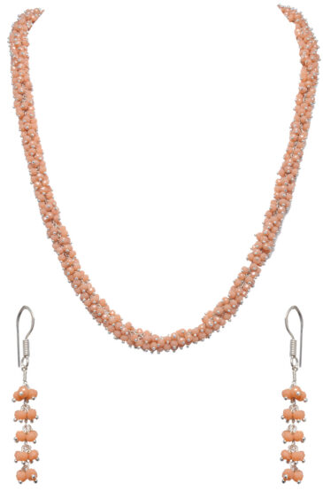 Gehna Jaipur Peach Color Zirconia Beads Necklace Set Silver Rhodium Plating For Girls & Women CC-1040