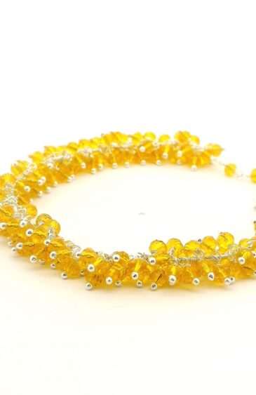 Gehna Jaipur Yellow Sapphire Zircon Beads Bracelet In Silver With Fish Clasp  For Girls & Women CB-1041