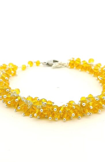 Gehna Jaipur Yellow Sapphire Zircon Beads Bracelet In Silver With Fish Clasp  For Girls & Women CB-1041