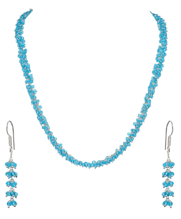 Gehna Jaipur Blue Topaz Color Zirconia Beads Necklace Set Silver Rhodium Plating For Girls & Women CC-1041