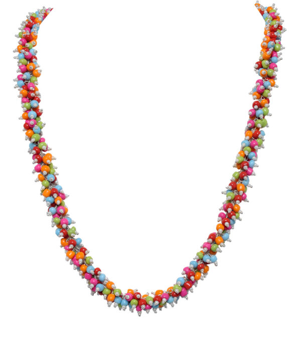 Gehna Jaipur Red, Blue, Green Color Zirconia Beads Necklace Set Silver Rhodium Plating For Girls & Women CC-1042
