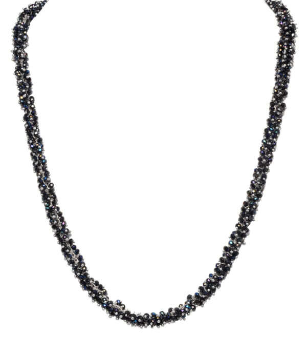 Gehna Jaipur Black Color Zirconia Beads Necklace Set With Silver Rhodium Plating For Girls & Women CC-1043