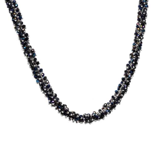 Gehna Jaipur Black Color Zirconia Beads Necklace Set With Silver Rhodium Plating For Girls & Women CC-1043