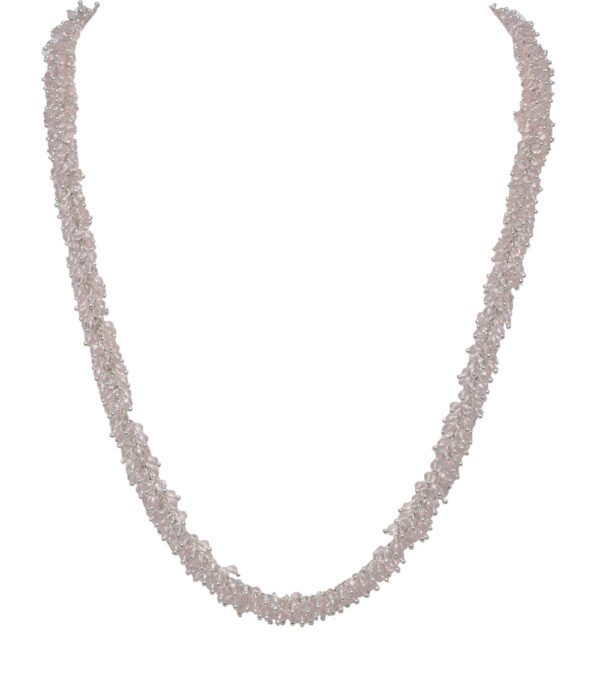 Gehna Jaipur Rose Quartz Beads Zirconia Necklace Set With Silver Rhodium Plating For Girls & Women CC-1044