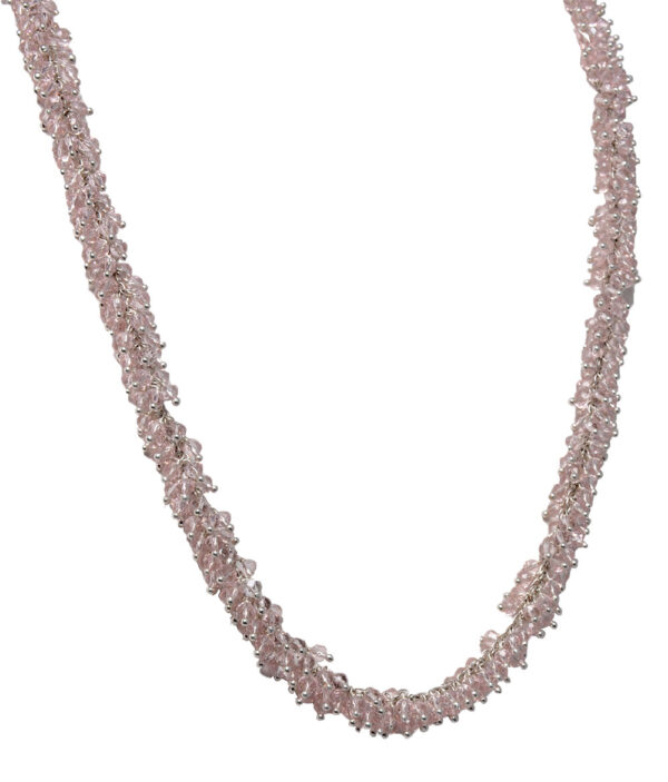 Gehna Jaipur Rose Quartz Beads Zirconia Necklace Set With Silver Rhodium Plating For Girls & Women CC-1044