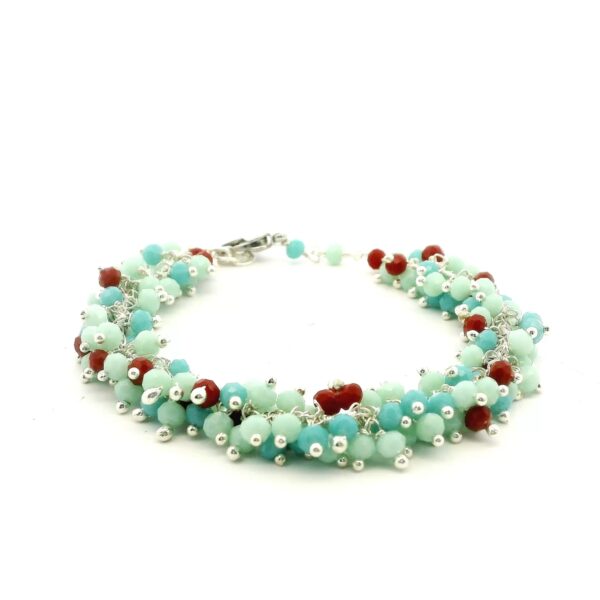 Gehna Jaipur Jasper Turquoise & Chalcedony Zircon Beads Bracelet In Silver  For Girls & Women CB-1045