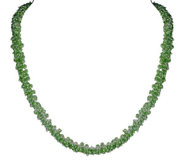 Gehna Jaipur Peridot Color Zirconia Beads Necklace Set Silver Rhodium Plating For Girls & Women CC-1046