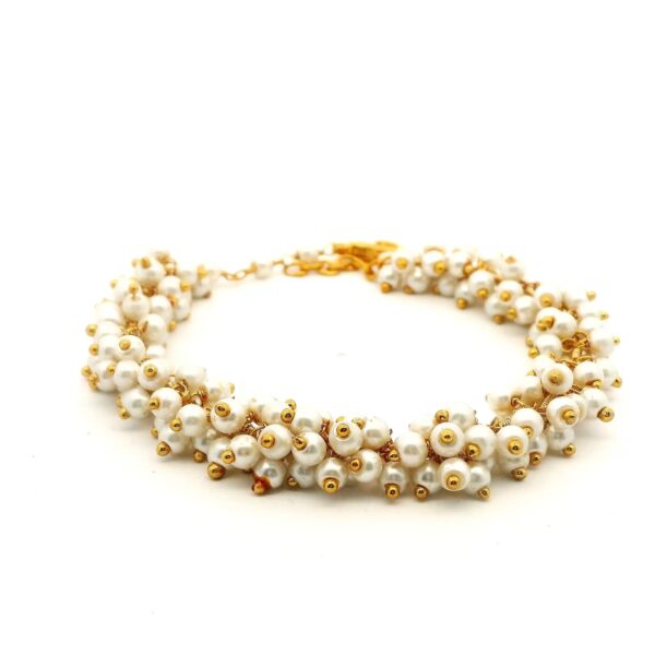 Gehna Jaipur Cream Color Pearl Beads Bracelet In Silver With Fish Clasp  For Girls & Women CB-1047