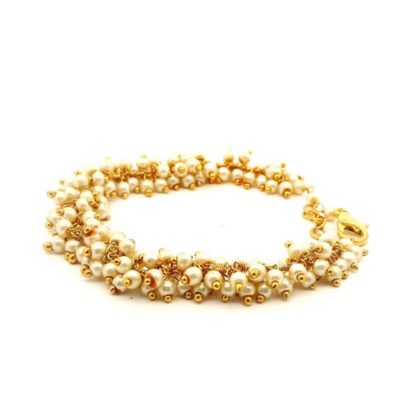 Gehna Jaipur Faux Pearl Bead Rosary Chain Yellow Gold Plated Bracelet For Girls & Women CB-1049