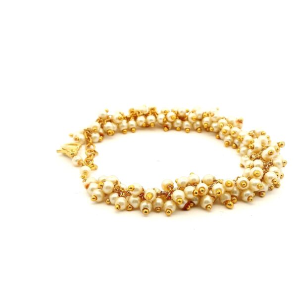 Gehna Jaipur Faux Pearl Bead Rosary Chain Yellow Gold Plated Bracelet For Girls & Women CB-1049