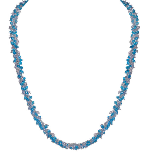 Gehna Jaipur Blue Topaz & Zirconia Beads Necklace Set Silver Rhodium Plating For Girls & Women CC-1049