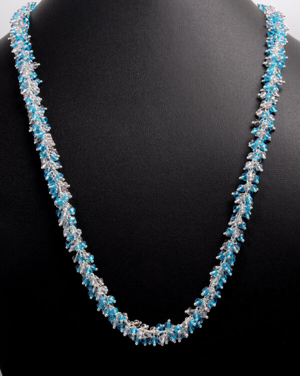 Gehna Jaipur Blue Topaz & Zirconia Beads Necklace Set Silver Rhodium Plating For Girls & Women CC-1049