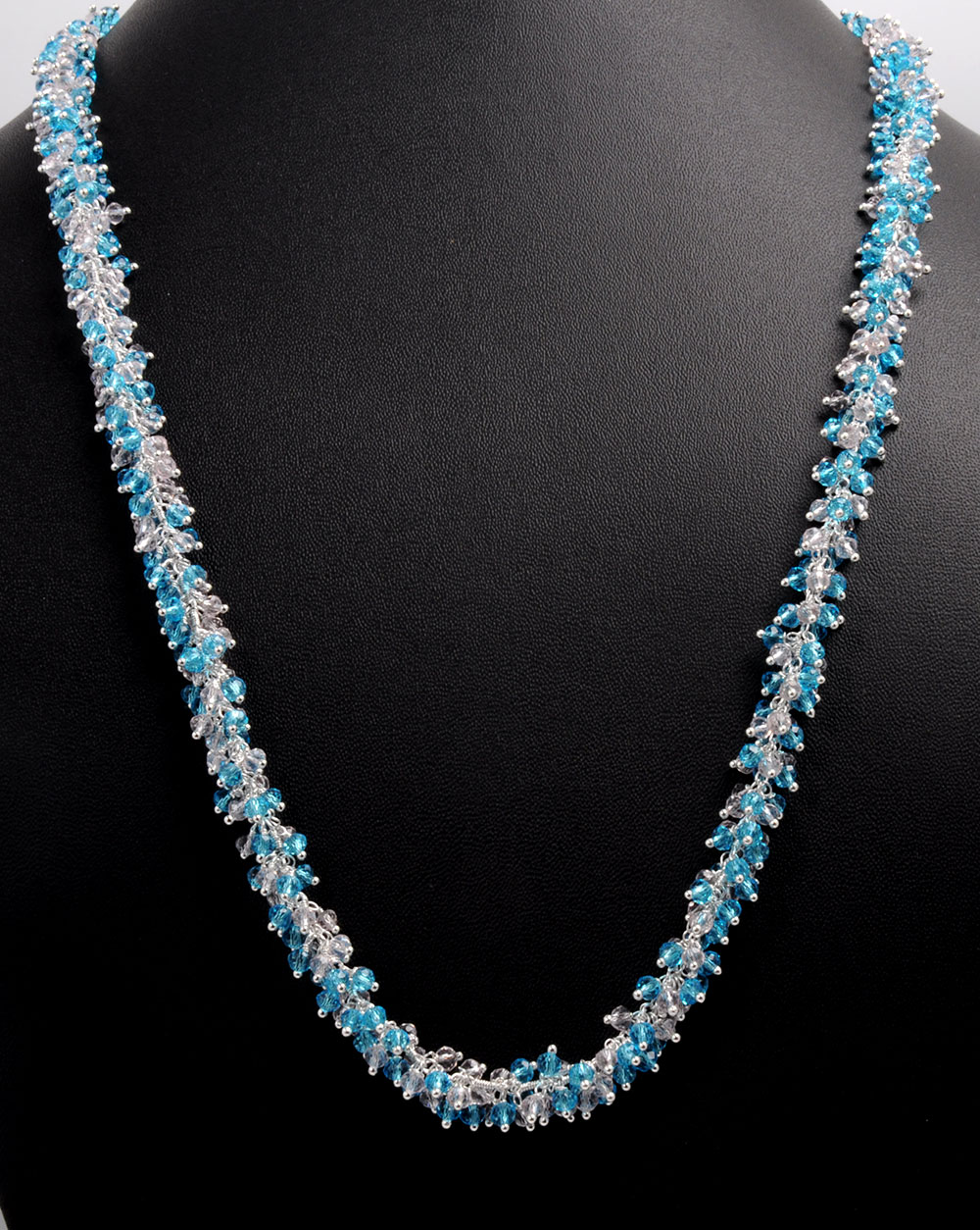 Gehna Jaipur Blue Topaz & Zirconia Beads Necklace Set Silver Rhodium Plating For Girls & Women CC-1049 - Image 2