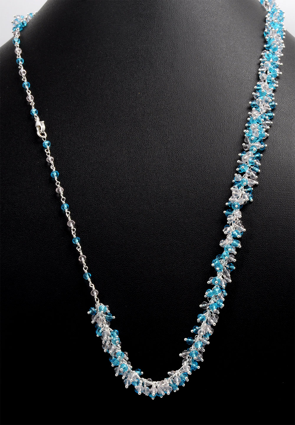 Gehna Jaipur Blue Topaz & Zirconia Beads Necklace Set Silver Rhodium Plating For Girls & Women CC-1049 - Image 6