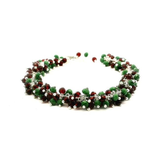 Gehna Jaipur Emerald & Ruby Zircon Beads Bracelet In Silver With Fish Clasp  For Girls & Women CB-1050