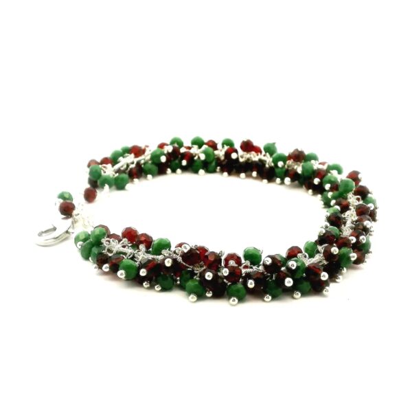 Gehna Jaipur Emerald & Ruby Zircon Beads Bracelet In Silver With Fish Clasp  For Girls & Women CB-1050
