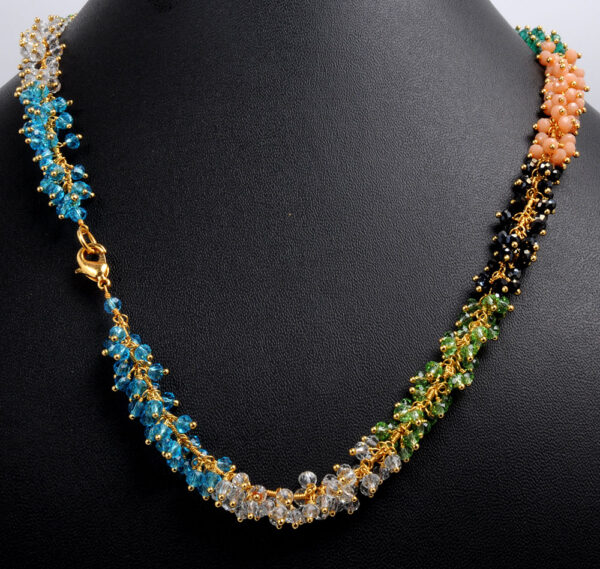Gehna Jaipur Peridot, Blue Topaz, Black Spinel, Opal Zirconia Beads Necklace Set For Girls & Women CC-1050