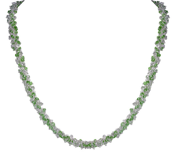 Gehna Jaipur Peridot Color Zirconia Beads Necklace Set Silver Rhodium Plating For Girls & Women CC-1051