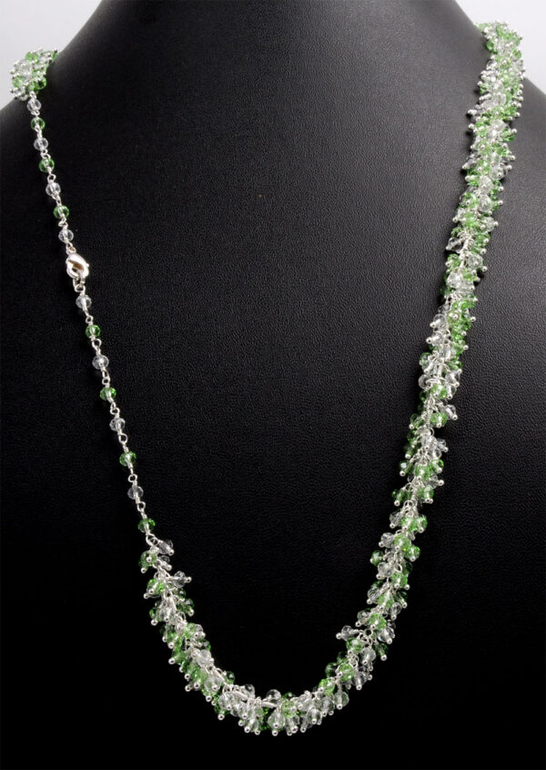 Gehna Jaipur Peridot Color Zirconia Beads Necklace Set Silver Rhodium Plating For Girls & Women CC-1051