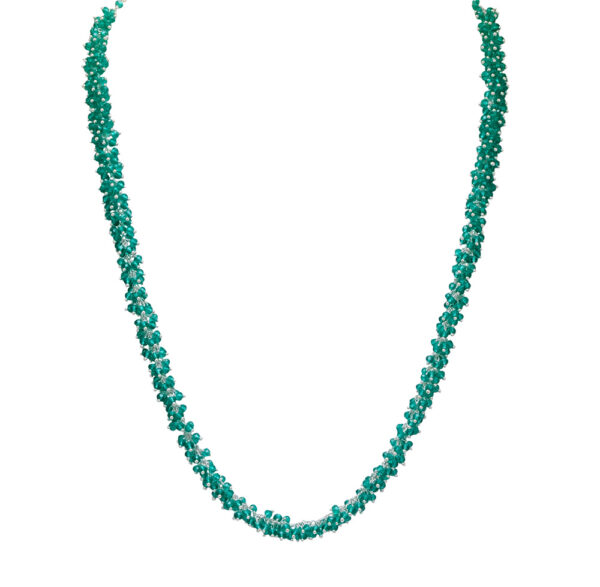 Gehna Jaipur Emerald Green Color Zirconia Beads Necklace Set Silver Rhodium Plating For Girls & Women CC-1052