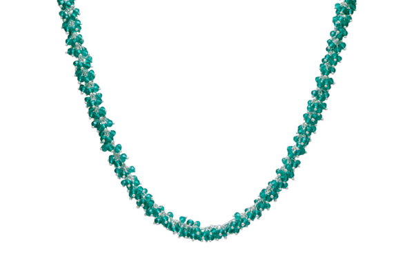 Gehna Jaipur Emerald Green Color Zirconia Beads Necklace Set Silver Rhodium Plating For Girls & Women CC-1052