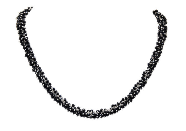 Gehna Jaipur Black Spinel Color Zirconia Beads Necklace Set Silver Rhodium Plating For Girls & Women CC-1053