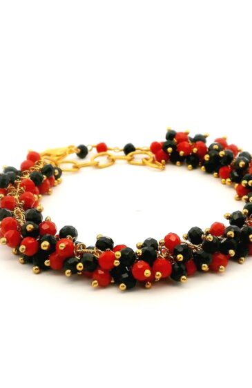 Gehna Jaipur Jasper & Onyx Zircon Beads Bracelet Made In Gold Plated Silver  For Girls & Women CB-1055
