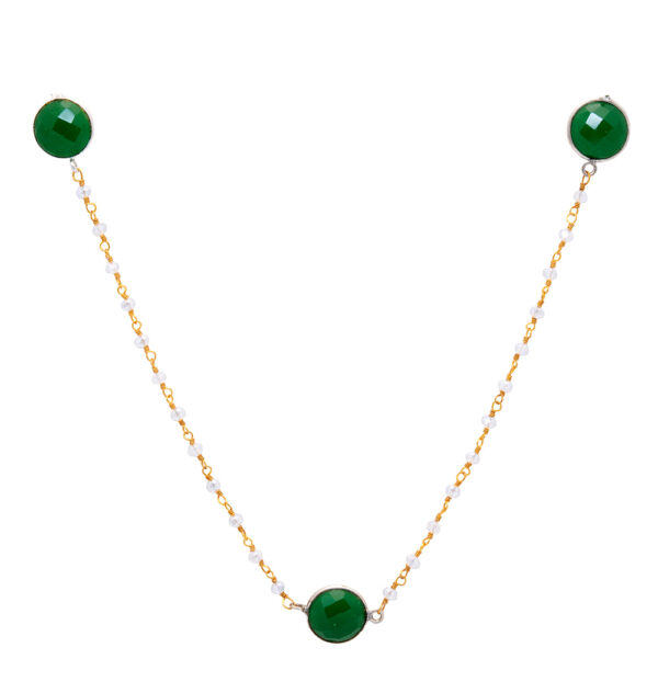 Gehna Jaipur Moonstone Color Beads With Green Onyx Pendant Zirconia Beads Rosary Chain For Girls & Women CC-1055