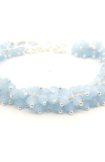 Gehna Jaipur Blue Chalcedony Zircon Faceted Beads Bracelet In Silver Plating  For Girls & Women CB-1056