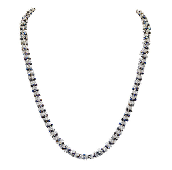 Gehna Jaipur Zirconia & Black Rainbow Color Beads Necklace Set Silver Rhodium Plating For Girls & Women CC-1056