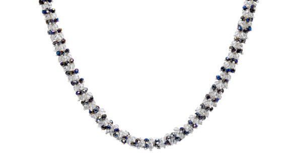 Gehna Jaipur Zirconia & Black Rainbow Color Beads Necklace Set Silver Rhodium Plating For Girls & Women CC-1056