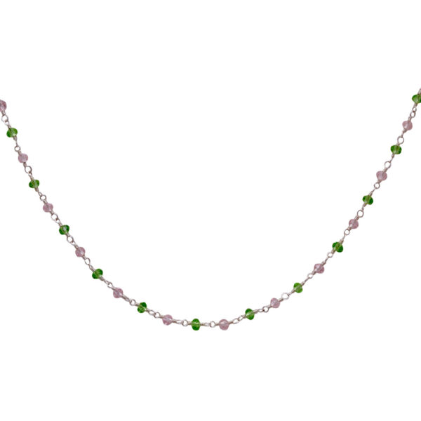 Gehna Jaipur Zirconia & T-Savorite Color Beads Silver Rhodium Plating Rosary Chain For Girls & Women CC-1057