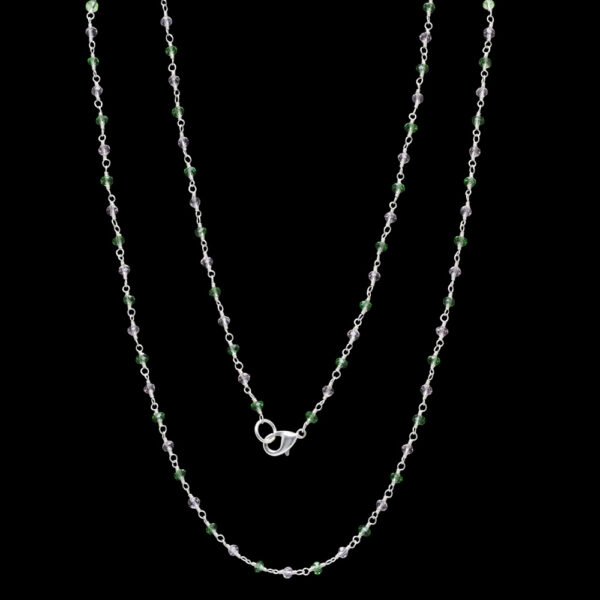 Gehna Jaipur Zirconia & T-Savorite Color Beads Silver Rhodium Plating Rosary Chain For Girls & Women CC-1057