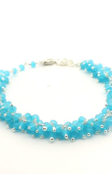 Gehna Jaipur Blue Chalcedony Faceted Beads Bracelet In Silver Plating  For Girls & Women CB-1058