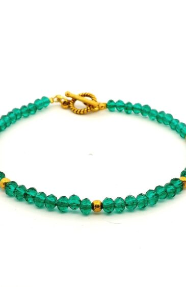 Gehna Jaipur Green Onyx & Vermeil Spacer Beads Bracelet  For Girls & Women CB-1063