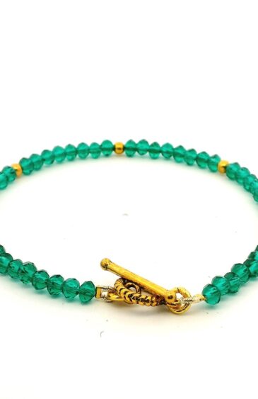 Gehna Jaipur Green Onyx & Vermeil Spacer Beads Bracelet  For Girls & Women CB-1063