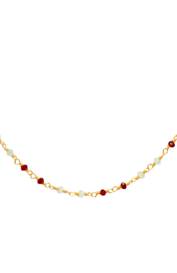 Gehna Jaipur 78″ Inches Long Red Garnet & Prehnite Color Zirconia Beads Rosary Chain For Girls & Women CC-1064