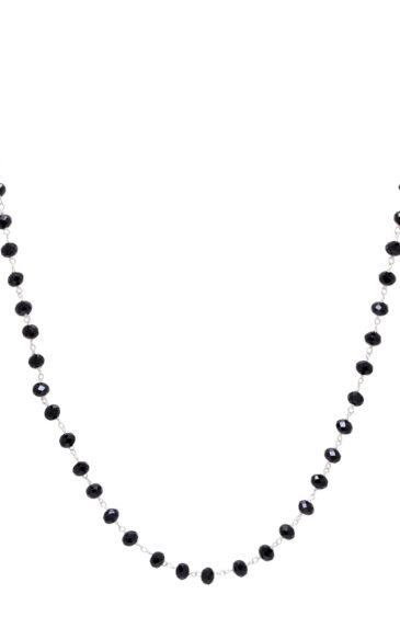 Gehna Jaipur Black Spinel Color Zirconia Beads Silver Rhodium Plating Rosary Chain For Girls & Women CC-1065