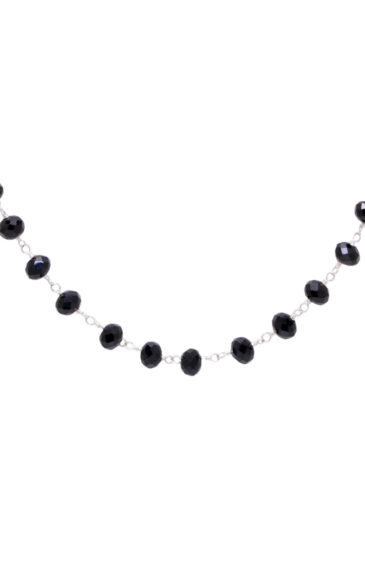 Gehna Jaipur Black Spinel Color Zirconia Beads Silver Rhodium Plating Rosary Chain For Girls & Women CC-1065