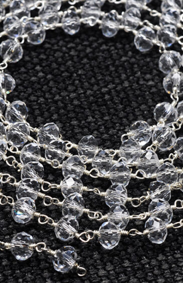 Gehna Jaipur 57″ Inches Fine Long Zirconia Beads Silver Rhodium Plating Rosary Chain For Girls & Women CC-1066