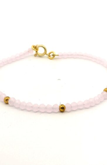Gehna Jaipur Rose Quartz Faceted Zircon & Vermeil Spacer Beads Bracelet  For Girls & Women CB-1067
