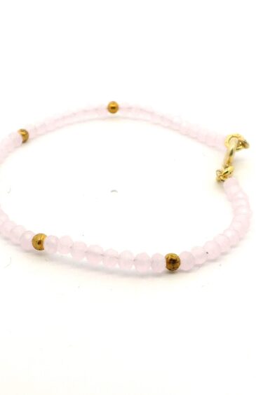 Gehna Jaipur Rose Quartz Faceted Zircon & Vermeil Spacer Beads Bracelet  For Girls & Women CB-1067