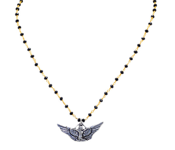 Gehna Jaipur Black Spinel Color Zirconia  Beads Rosary Chain With Oxidized Pendant For Girls & Women CC-1068