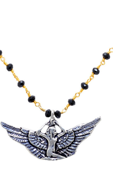 Gehna Jaipur Black Spinel Color Zirconia  Beads Rosary Chain With Oxidized Pendant For Girls & Women CC-1068