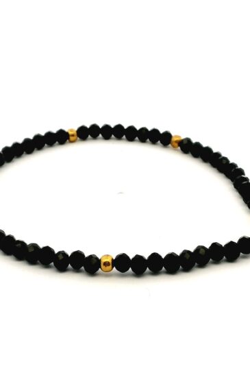 Gehna Jaipur Black Spinel Zircon & Vermeil Spacer Beads Bracelet  For Girls & Women CB-1070
