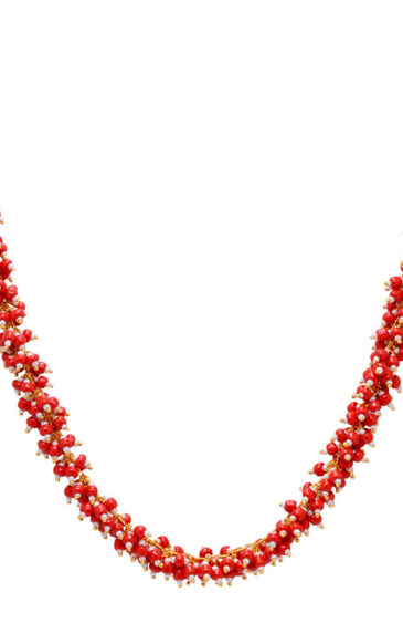Gehna Jaipur Pearl & Red Coral Color Zirconia Beads Necklace Set Gold For Girls & Women CC-1071