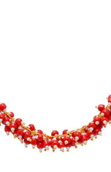 Gehna Jaipur Pearl & Red Coral Color Zirconia Beads Necklace Set Gold For Girls & Women CC-1071