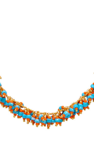 Gehna Jaipur Turquoise & Orange Color Zirconia Beads Necklace & Earrings For Girls & Women CC-1072